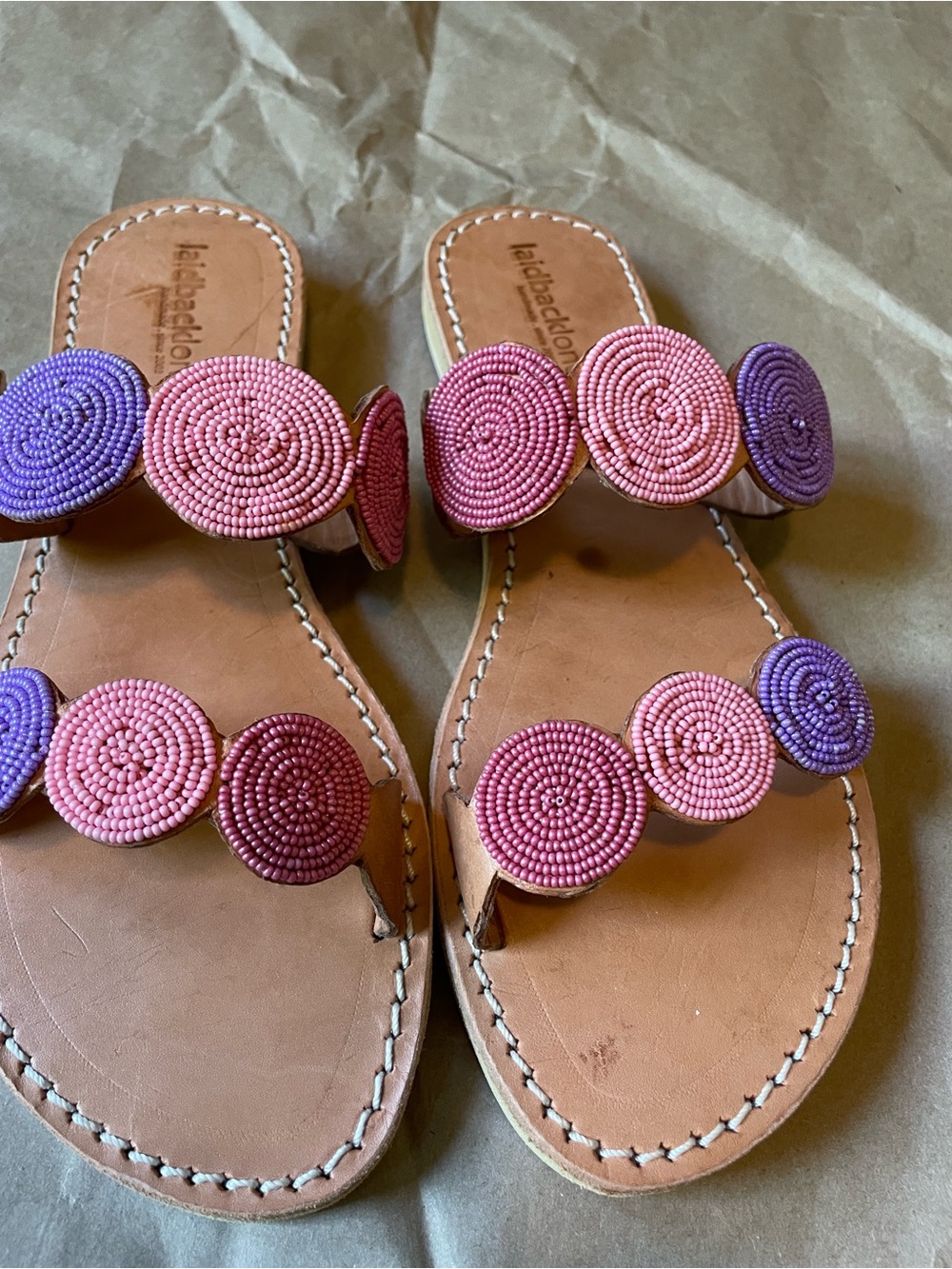 Laidback London Saani LP Rose , Pink & Purple Beaded Slide Sandals